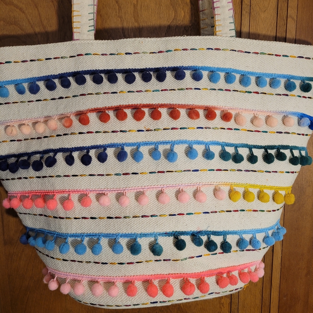 Paper Source POM, POM Large Bucket TOTE, Colorful Stripes
